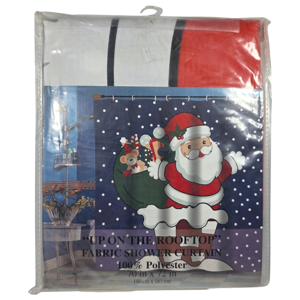 Christmas Santa Shower Curtain Up On The Rooftop 70x72 Carnation Home Fashions